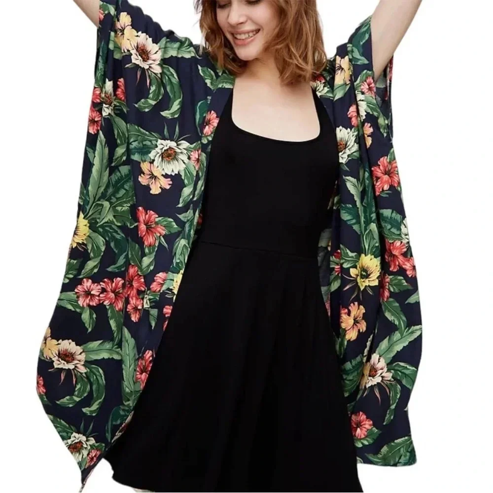 ARITZIA SUNDAY BEST Aitken Tropical Beachy Boho Flowy Longlined Open Kimono